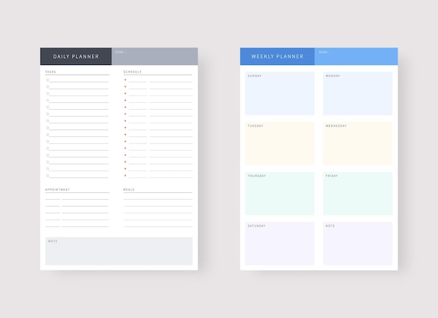 Modello di pianificatore giornaliero e settimanale set di pianificatore e lista delle cose da fare