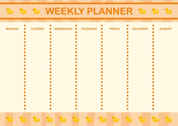 Vector daily and weekly planner with inflatable duck