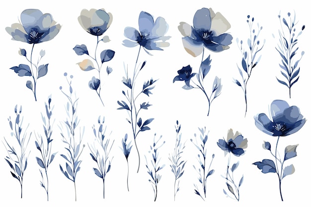 Dainty Blue and Navy Blue Watercolor Flowers