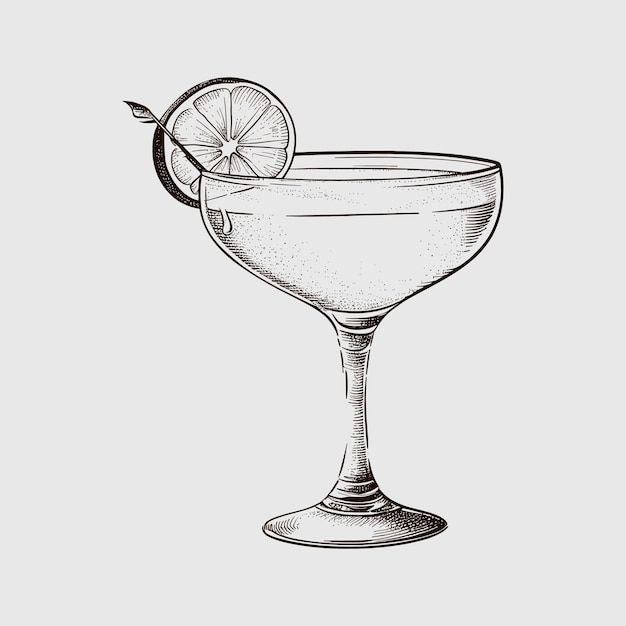 Daiquiri cocktail drankje vectorillustratie getekende schets gravure illustratie