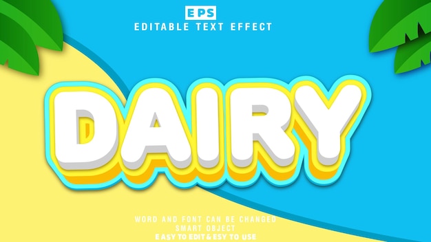 Dairy 3d Editable Text Effect Vector With Background