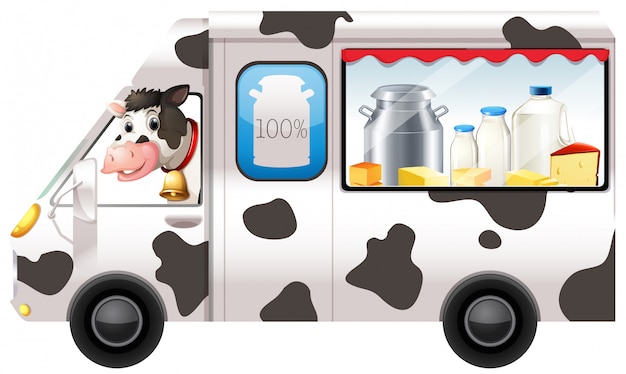 Vector dairy cow in a truck