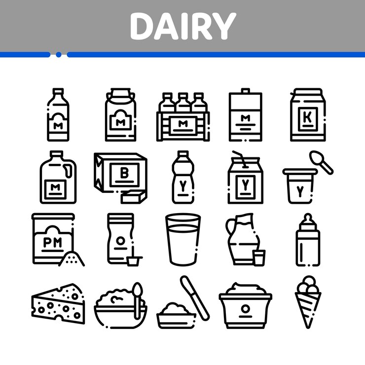 Vector dairy drink and food collection icons set vector
