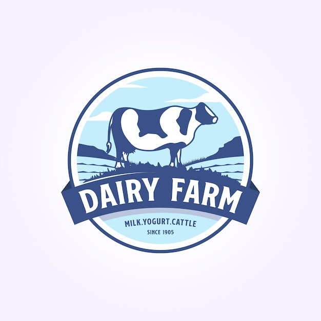 Vector dairy farm logo design emblem rural milk vector illustration bbq yogurt milk icon design