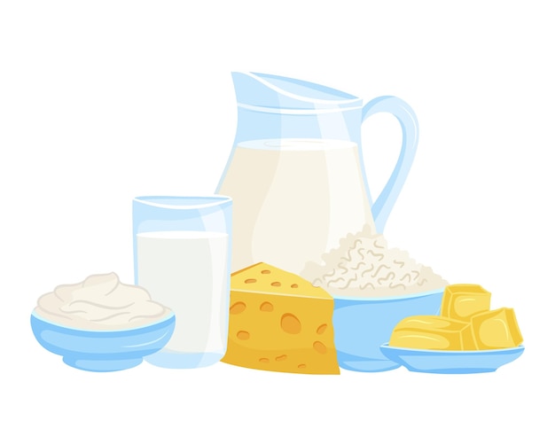 Dairy healthy product set vector illustration