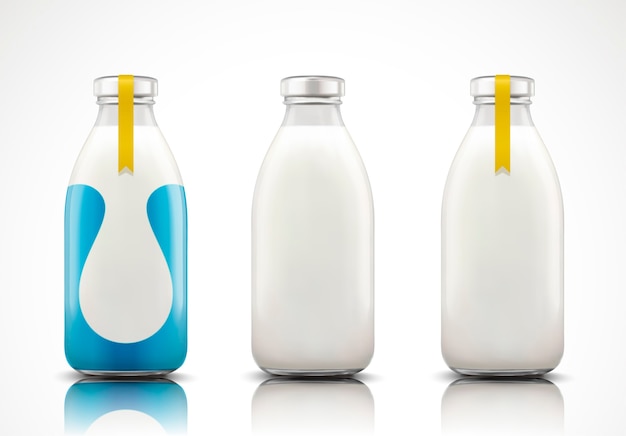 dairy milk in glass bottle with blank label 