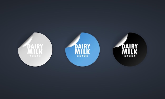 Icona del latte. set di adesivi. vettore di sconto. set di etichette per latte da latte. tag cerchio rotondo nero, rosso e bianco. modello di distintivi di tag di vendita. promozione sconto. illustrazione vettoriale. eps10