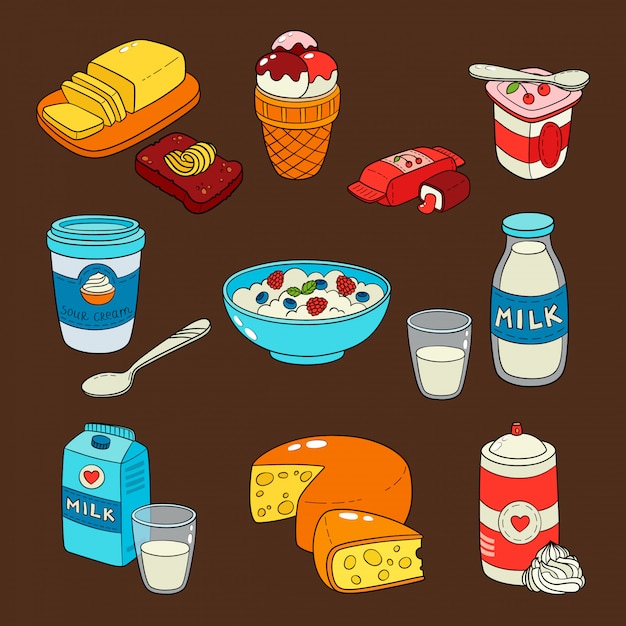 Vector dairy milk products isolated icons.