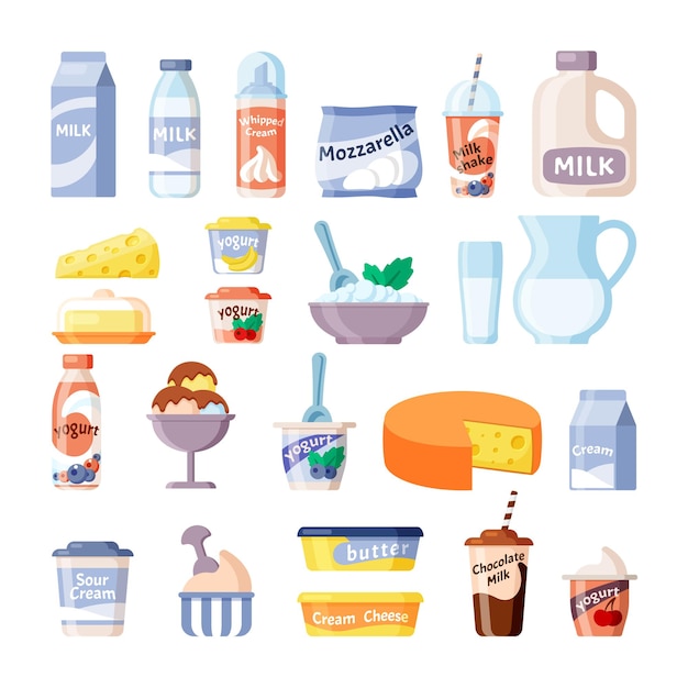 Illustrazione di prodotti lattiero-caseari naturali