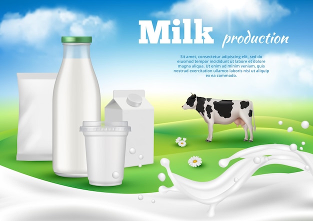 Vector dairy poster milk products ads placard decent vector template