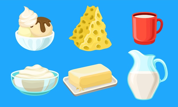 Vector dairy produce vector set made of milk different products collection