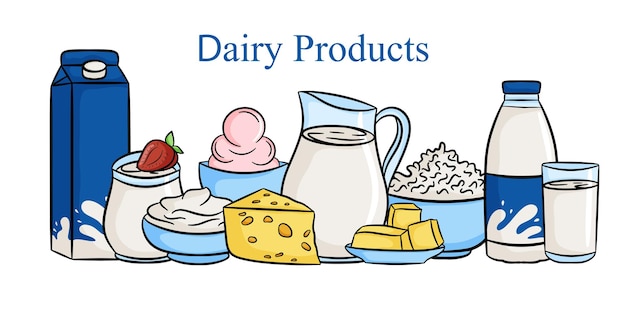 Dairy product line set vector illustration