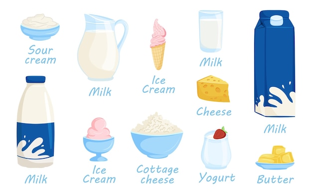 Vector dairy product set vector illustration