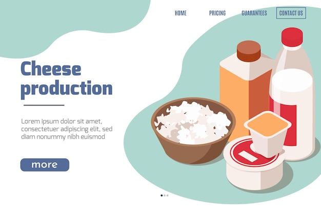 Webサイトのランディングページの乳製品生産アイソメトリック