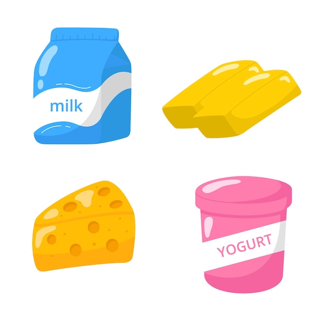 Vector dairy products icon hand drawn collection.