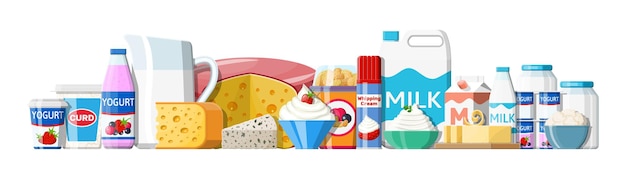 Vector dairy products set. collection of milk food.