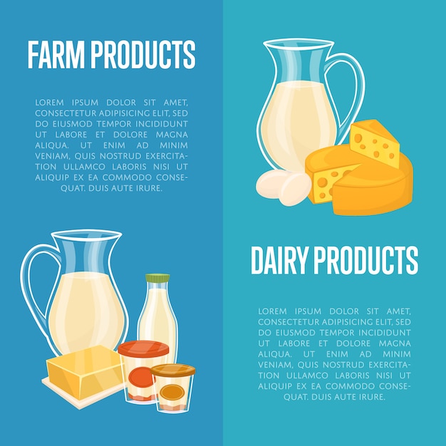 Dairy products vertical banner templates with space for text