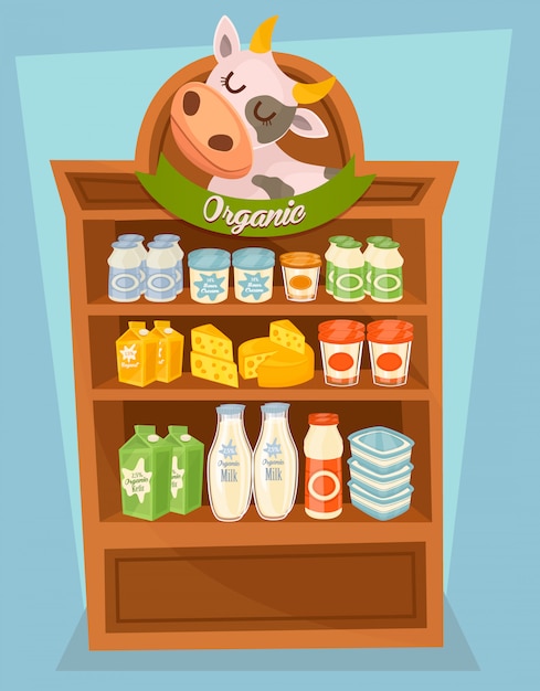 Dairy products on wooden table