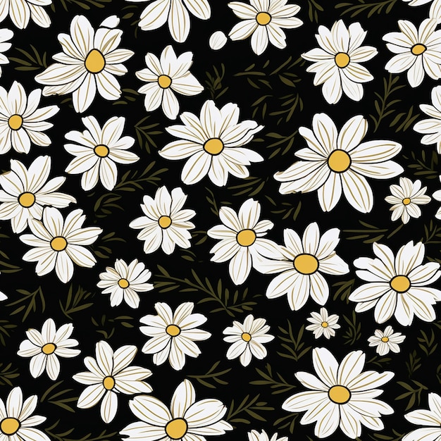 Vector daisies on a black background