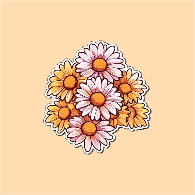 Vector daisies sticker kawaii cartoon illustration