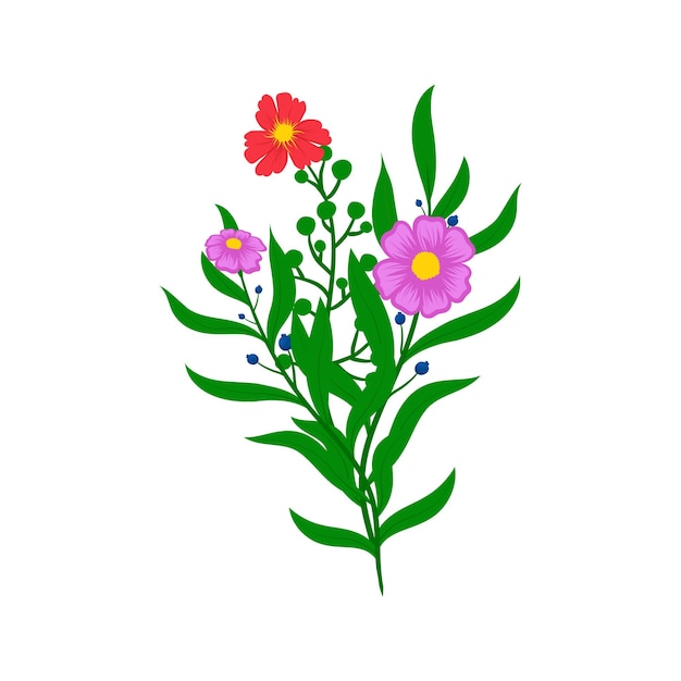 Daisies summer Red and purple flower floral vector in illustration on white background