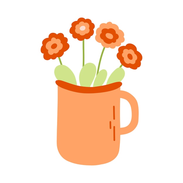 Daisy chamomile flower with leaves in the cup Cute plant for garden Vector illustration