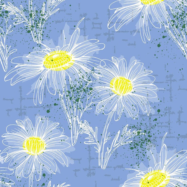 Daisy Chamomile seamless pattern