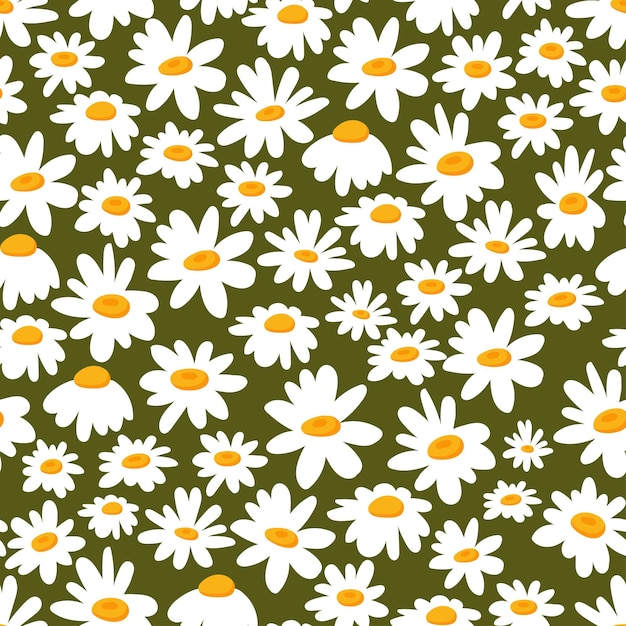 Vector daisy chamomile vector seamless pattern pretty floral summer background in small flowers