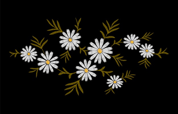 Vector daisy embroidery print texture flower arrangement leaves