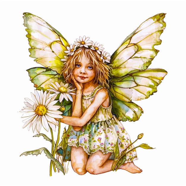 Vector daisy fairy watercolor paint