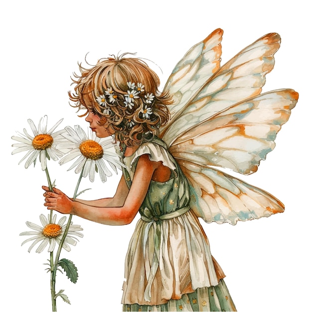 Vector daisy fairy watercolor paint