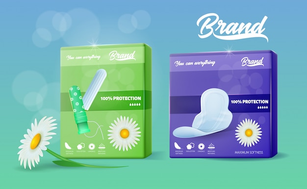 Vector daisy feminine hygienic tampons and pads banner