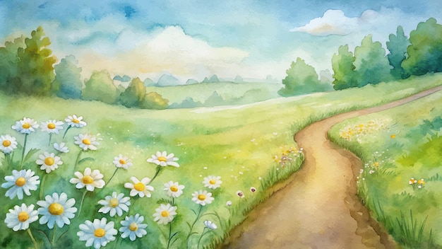 Daisy field watercolor background