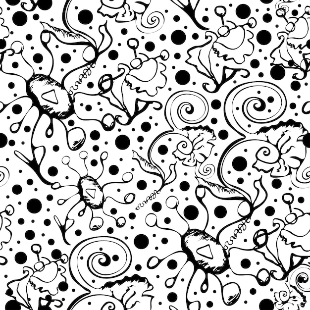 Daisy floral black and white seamless pattern