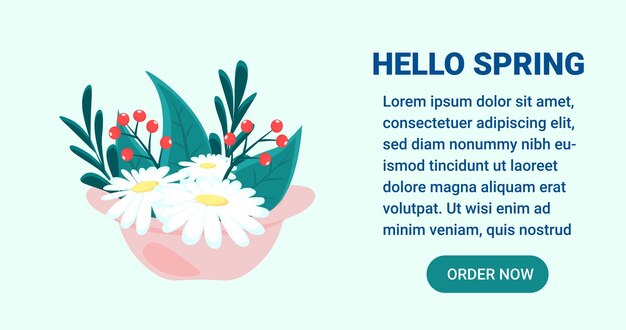 Дейзи цветок баннер hello spring concept симпатичная векторная иллюстрация