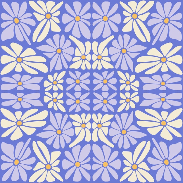 Daisy flower kaleidoscopic groovy retro seamless pattern Y2k aesthetic vintage hypnotic background