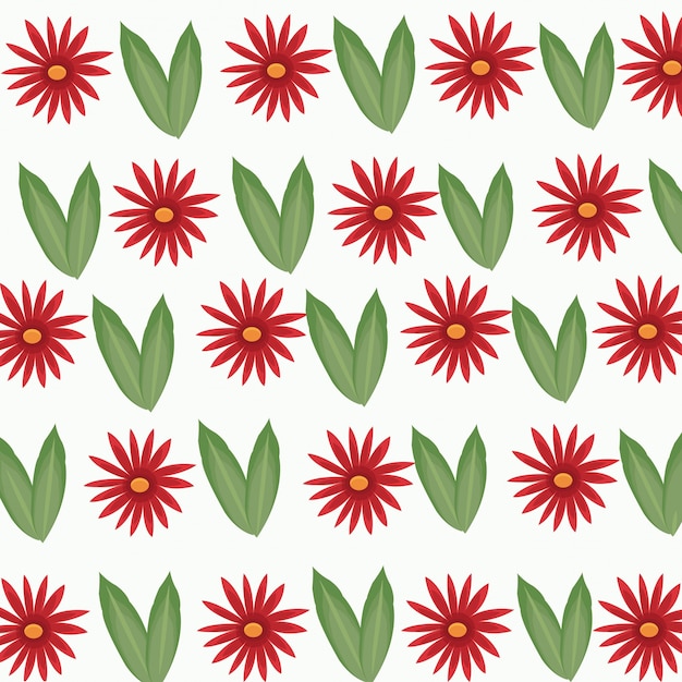 Daisy flower and leaf decorative seamless pattern 