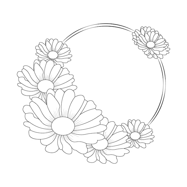 Vector daisy flower outline isoland hand drawn pencil line art vector illustration