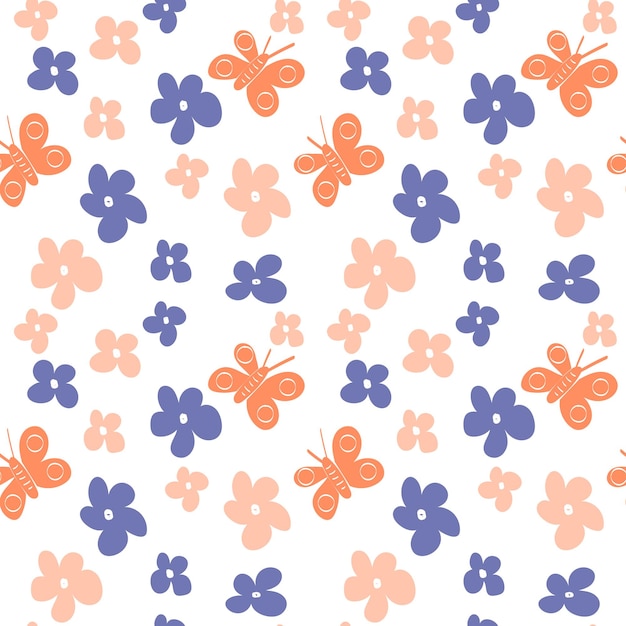 Daisy flowers and butterfly vector background Seamless spring