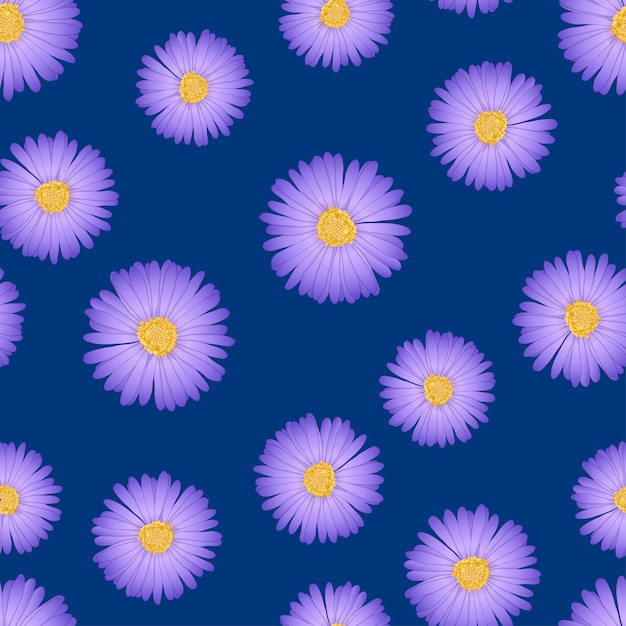 Daisy seamless op indigo blue background.