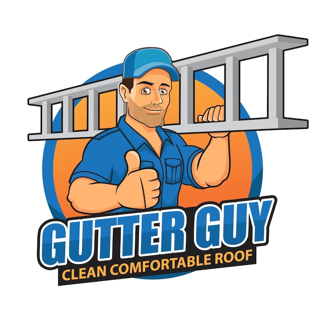 Dakgootreiniging Logo Mascotte Ontwerp Gutter Guy Man