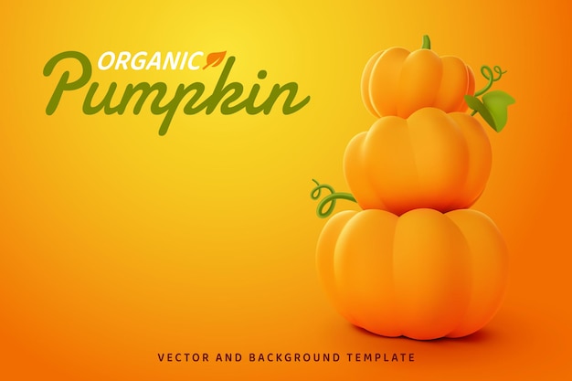 Dalende pompoen op oranje achtergrond, biologische groente en gezond vers voedsel concept, vector eps10.