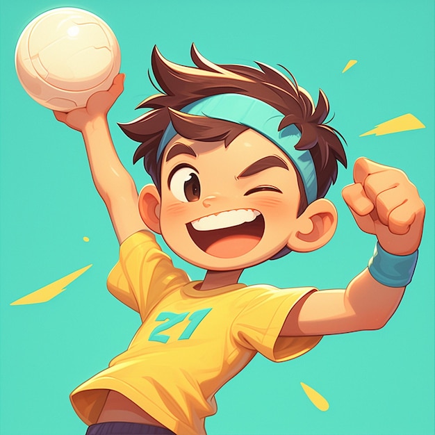 A Dallas boy plays dodgeball in cartoon style