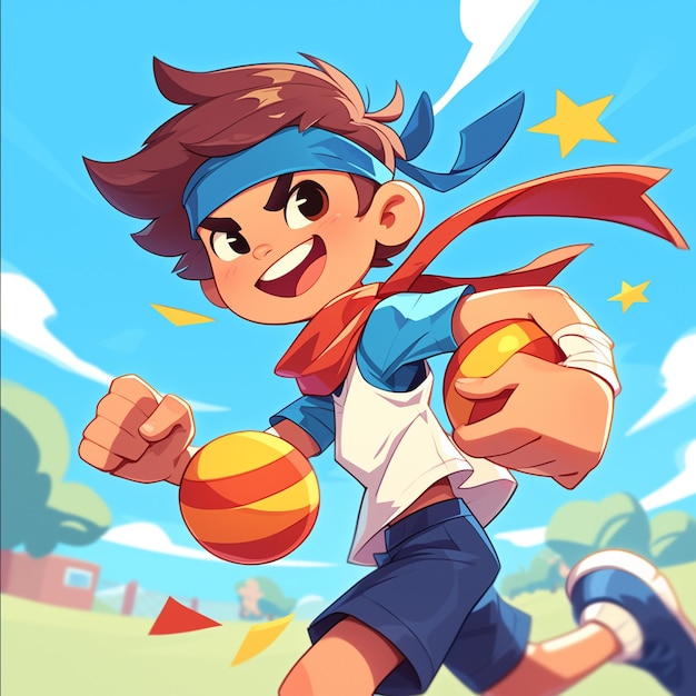 A Dallas boy plays dodgeball in cartoon style