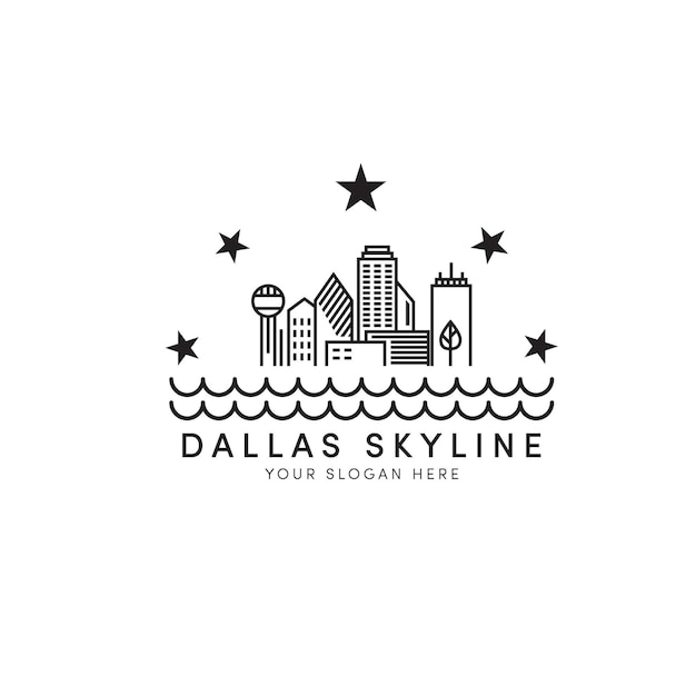 Dallas skyline-logo-ontwerpen met sterren en rivierlogo