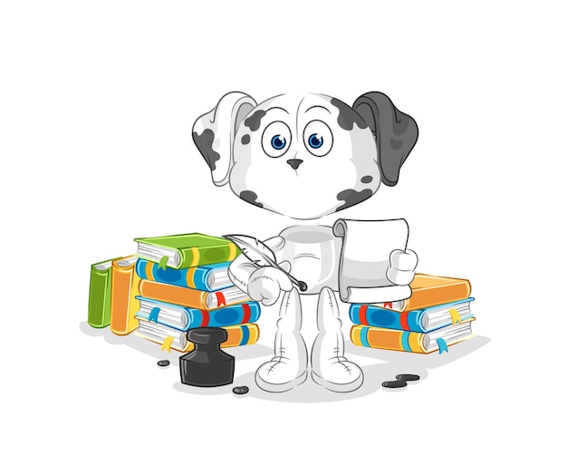 Dalmatian dog writer vector cartoon character