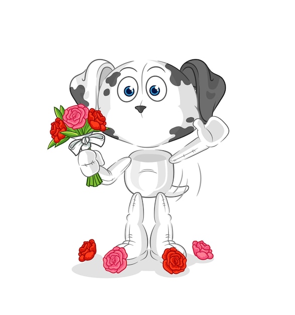 Dalmatische hond met boeket mascotte cartoon vector