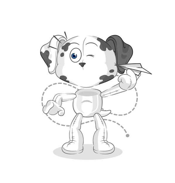 Dalmatische hond met papieren vliegtuigje karakter cartoon mascotte vector
