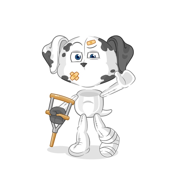 Dalmatische hond ziek met hinkende stok cartoon mascotte vector