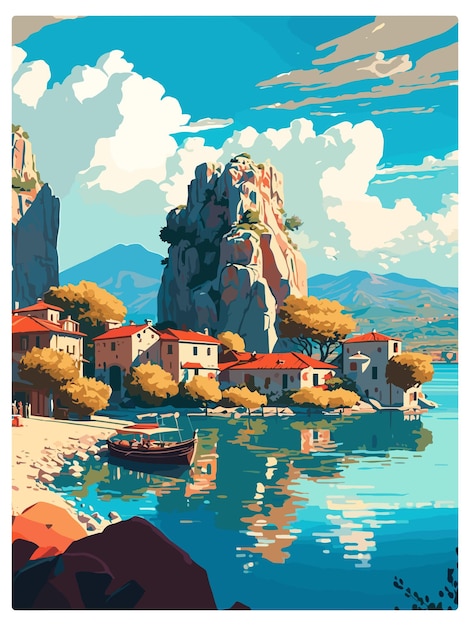 Vettore dalyan turkey vintage travel poster souvenir postcard ritratto pittura wpa illustrazione